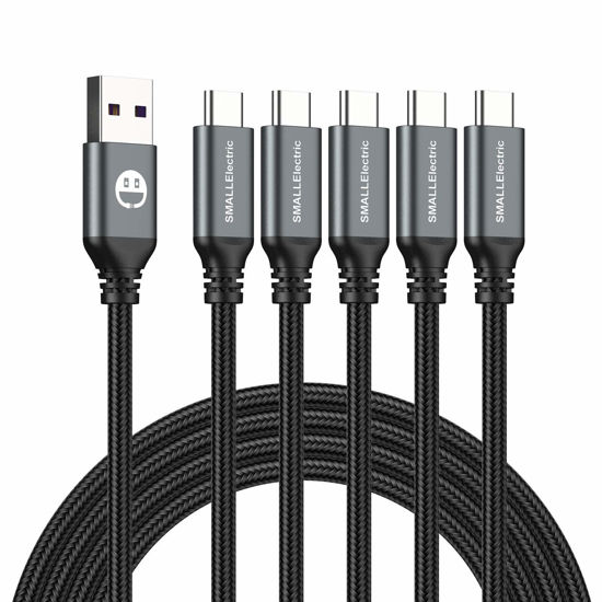 Picture of USB Type-C to A Cable 5pack 6ft Braided Fast Charging 3A Quick Charger Cord, 6 Foot Compatible iPhone 15,Samsung Galaxy S10 S9 S8 Plus, Note 10 9 8, LG V50 V40 G8 G7(Grey)