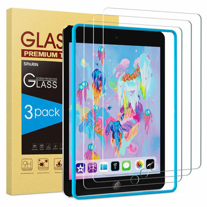 Picture of SPARIN 3 Pack Glass Screen Protector Compatible with iPad 6th 5th Generation 9.7 inch/iPad Air 2, Tempered Glass, Alignment Frame