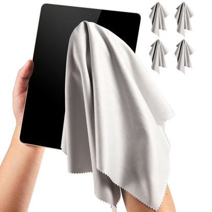 Picture of FOREVERFLYBIRD Computer Cleaning Cloth Microfiber Big Camera Lens Glasses Cleaner TV Laptop Pad Tablet Phone Electronics Screen Wipes (15x18, Grey 4 Pack)