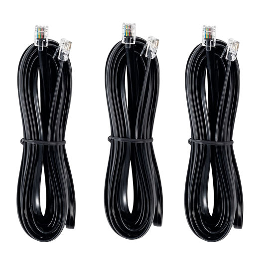 Picture of JMZLY RJ12 Cable Phone Cord RJ12 6P6C Male to Male Straight Wired for Both Data and Voice Use Black - 15 Feet3 Pack