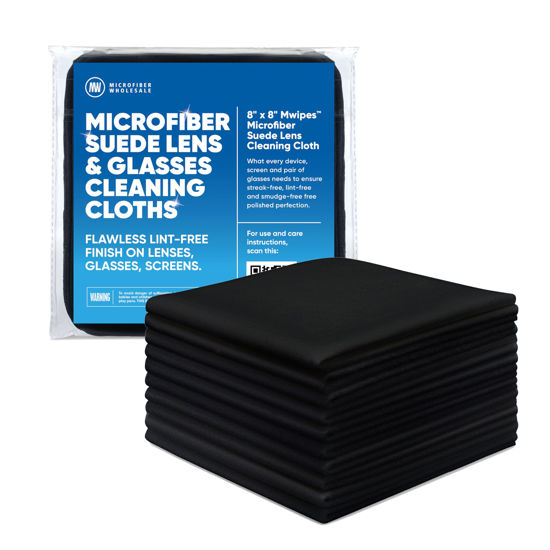 Picture of Premium Lens Screen Cleaning Cloth by Microfiber Wholesale | Black | 8”x8” | 10pk | Soft Microfiber Suede | Compact Size Reusable | No Lint Scratch-Free Durable | Lenses Screens iPads