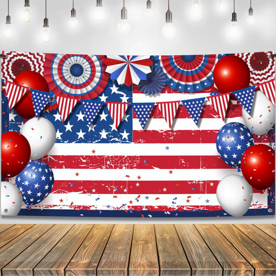 Picture of KatchOn, XtraLarge 4th of July Banner for Independence Day - 72x44 Inch | American Flag Backdrop, 4th of July Backdrop for 4th of July Decorations | Fourth of July Banner, Fourth of July Decorations