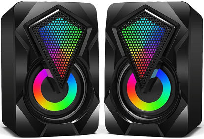 Picture of NJSJ Computer Speakers with Colorful RGB Lights, USB Powered 3.5mm Aux- in Mini PC Speakers, Crystal Sound Portable Speaker for Desktop Laptop Monitor Black