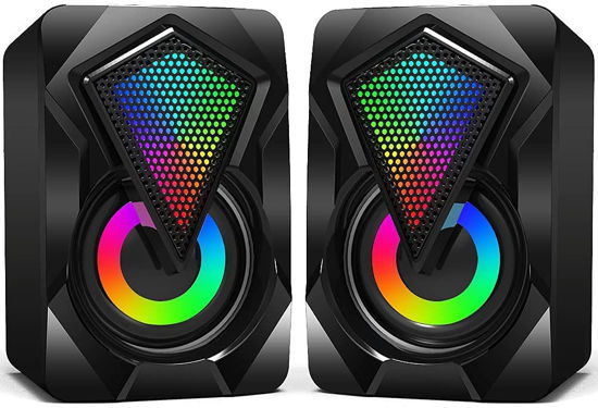 Picture of NJSJ Computer Speakers with Colorful RGB Lights, USB Powered 3.5mm Aux- in Mini PC Speakers, Crystal Sound Portable Speaker for Desktop Laptop Monitor Black