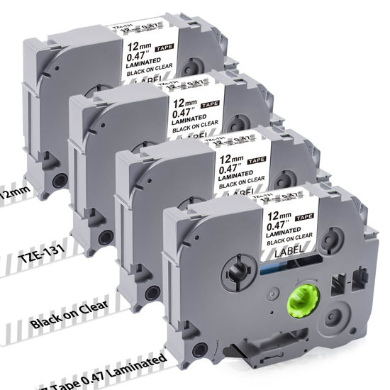 Picture of Womiten 4PK Tz Tape 12mm 0.47 Laminated Clear TZe-131 TZe131 Compatible for Brother Label Maker Tape 12mm 0.47 Clear TZ-131 1/2 inch x 26.2 ft Black on Clear for P Touch PTD210 PTD200 PTH100