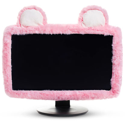 Picture of Aspens Design Cute Kawaii Desk Accessory for 17"-24" Computer TV Monitor dust Cover Pink, Furry Fabric