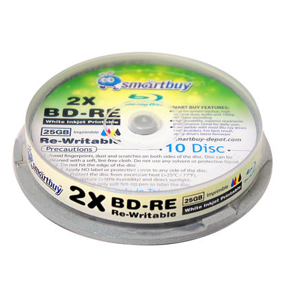 Picture of 40 Pack Smartbuy 2X 25GB Blue Blu-ray BD-RE Rewritable White Inkjet Hub Printable Blank Bluray Disc