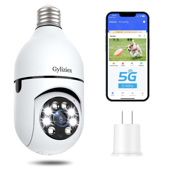 Picture of Light Bulb Security Camera Wireless Outdoor, 5G&2.4GHz 360° PTZ Camera for Home Security with 2K FHD Color Night Vision, 2 Way Talk, AI Human Detection and Auto Tracking, Compatible with Alexa