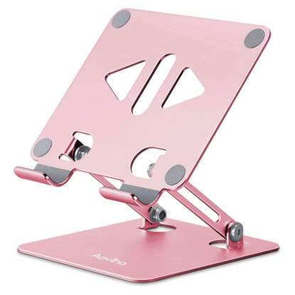 Picture of Aoviho Tablet Stand Holder for desk, Adjustable Desktop Tablet Holder, Foldable Aluminum Tablet Mount for iPad pro 12.9, iPad Air Mini, Samsung Galaxy Tabs Z Fold Kindle Fire(4-13 inch) (Rose Gold)