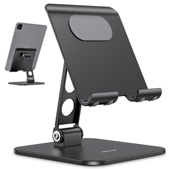 Picture of OMOTON Upgraded Adjustable Tablet Stand Holder, Heavy Duty Foldable Portable Monitor Stand, Travel Essentials for iPad Pro/Air/Mini, Surface Pro, 4.7''-15.6', Black