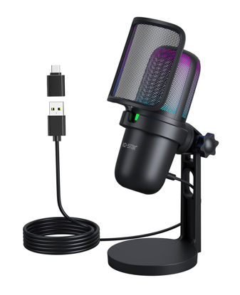 Picture of Ko-Star USB Microphone for PC,Computer Gaming Mic for PS4/ PS5/ Mac,Condenser Mic with Quick Mute,RGB Light,Pop Filter,Shock Mount for Recording,Streaming,Podcasting,YouTube (Black)