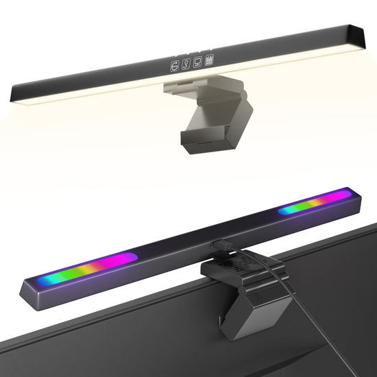 Picture of Geisofu Computer Monitor Light Bar with RGB Backlight,Screen Lamp for Eye Caring,No Glare,Touch Control,Desk Monitor LED Light Bar,USB Powered Dimmable Task Lamp for Desk/Home/Office/Game