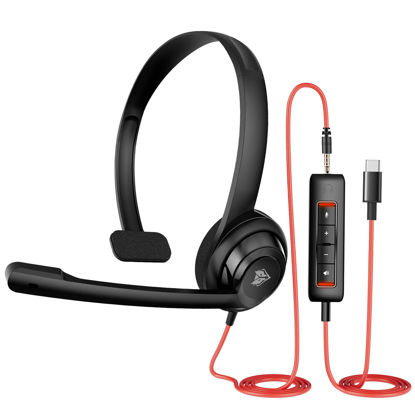 Picture of NUBWO HW02 USB Headset with Microphone Noise Cancelling &in-line Control, Ultra Comfort Computer Headset for Laptop pc, On-Ear Wired Office Call Center Headset for Boom Skype Webinars (USB C/3.5)