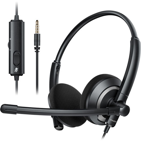 Picture of awatrue Wired Headset with Microphone for PC Laptop - 3.5mm Jack On Ear Headphones with Noise Cancelling Microphone for Boom Skype Webinars, in-line Control,Comfortable