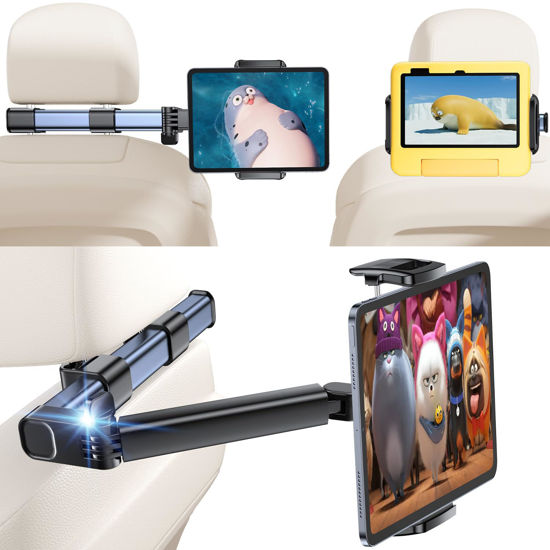 Picture of Tablet Holder Car Headrest Backseat Mount:[3 in 1 Long Arm ] Headrest Tablet Holder Fit iPad Car Mount Travel Accessory Car Tablet Holder Back Seat for Kids Adults Universal for All 4.7-12.9" Devices