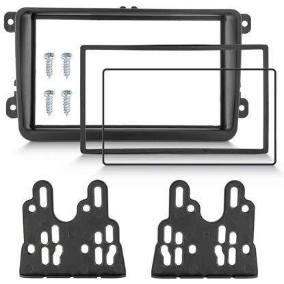 Picture of NuIth Double DIN Radio Dash Kits for Volkswagen Jetta/GLI/Passat/CC/Tiguan/Scirocco 2006-2018, Double Din Radio Mount Housing Bracket Installation Trim Bezel Kit Installation Aftermarket Stereo