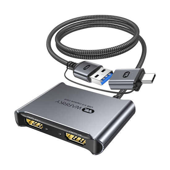 Picture of WARRKY 4K HDMI Capture Card [with Fixed USB 3.0 Cable, 4K Loop Out, No-Latency] 1080P 60FPS Cam Link Video/Audio Capture Device for Streaming, Game Recording, Compatible for Nintendo/PS5/xBox/PC-Gray