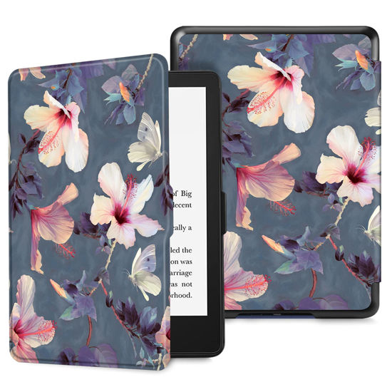 Picture of Fintie Slimshell Case for 6.8" Kindle Paperwhite (11th Generation-2021) and Kindle Paperwhite Signature Edition - Premium Lightweight PU Leather Cover with Auto Sleep/Wake, Blooming Hibiscus