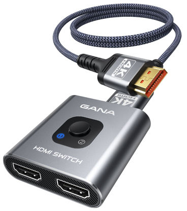 Picture of GANA HDMI Switch 4K@60Hz, Aluminum Bidirectional Hub with 3FT Cable, Fast & Stable Transmission for Xbox, PS5/4/3, Fire Stick, Roku, Blu-Ray Player