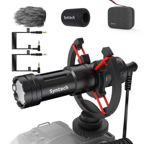 Picture of Syntech Camera Microphone for Noise Reduction, Mini Shotgun Mic with Vlogging, Compatible with DSLR Camera, Microphone for Camera with Deadcat Windscreen, Shock Mount, Carrying case