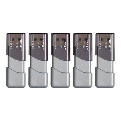 Picture of PNY 32GB Turbo Attaché 3 USB 3.0 Flash Drive, 5-Pack, Grey, P-FD32GX5TBOP-MP, 100MB/s, Light-Weight Durable - Data Storage and Transfer