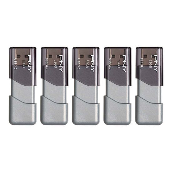 Picture of PNY 32GB Turbo Attaché 3 USB 3.0 Flash Drive, 5-Pack, Grey, P-FD32GX5TBOP-MP, 100MB/s, Light-Weight Durable - Data Storage and Transfer