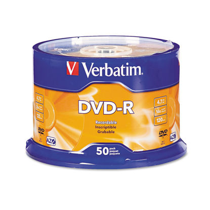 Picture of Verbatim 95101 DVD-R Discs, 4.7GB, 16x, Spindle, Silver, 50/Pack