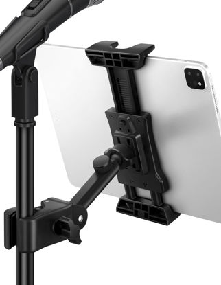 Picture of LZSIG Updated Tablet Mount Holder for Mic Stand, Adjustable Microphone Music Stand iPad iPhone Holder Stand, Compatible with Kindle, Android, All 4.7 to 13.5-inch Tablets & Smartphones (L)