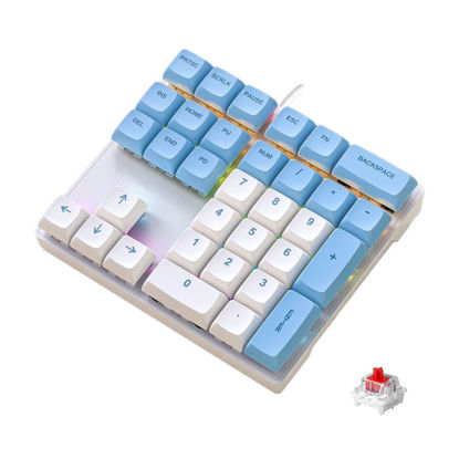 Picture of LINKEET Mechanical Numpad Rainbow Backlit Smooth Red Switches Wired USB Number Pad 33-Key NKRO Numeric Keypad with XDA PBT Keycaps External Keyboard Num Pad for Laptop, Mac - White Blue