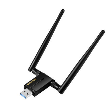 Picture of USB WiFi Adapter for PC - 1800Mbps USB 3.0 WiFi 6 Adapter for Desktop PC Laptop with 2.4G/5G Dual 5dBi Antennas, Wireless Network Adapter for MU-MIMO OFDMA WPA3 Plug & Play, Supports Windows 11/10