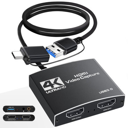 Picture of Capture Card, 4K 60FPS Video Capture Card USB 3.0 with Microphone 4K@60Hz HDMI Loop-Out Capture Cards for Nintendo Switch/Gaming/Live Streaming Xbox Series X/S, Work with PS4/5/PC/OBS/Camera/PC