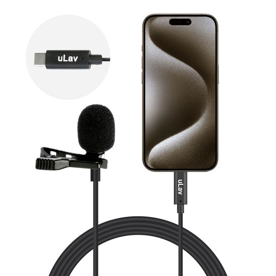 Picture of Movo uLav-L Digital Lavalier Omnidirectional Clip on Microphone with USB-C Connector Compatible with iPhone 15, iPad-Pro (20-Foot Cord)