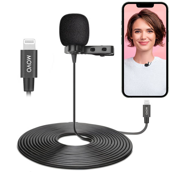 Picture of Movo iLav Digital Lavalier Omnidirectional Clip on Microphone with MFi Certified Lightning Adapter - Works with iOS Devices - Lapel Interview Lav Mic for iPhone, iPad, Lightning Microphone for iPhone