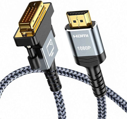 Picture of Capshi HDMI A to DVI Adapter Cable 6FT, High-Speed Gold-Plated Plug and Play Bi-Directional Nylon Braid 1080p, DVI to HDMI Adapter for Televison/Monitor/Video Card/Graphics Card