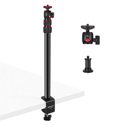 Picture of NEEWER Extendable Camera Desk Mount with Ball Head, 17"-40" Adjustable Table Light Stand with 1/4" Screw & C Clamp for DSLR Camera, Ring Light, Live Stream, Vlog, Max Load: 6.6lb/3kg, TL283 (RED)