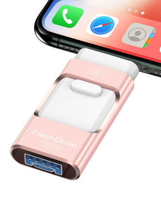 Picture of Flash Drive for iPhone 256GB, Photo Stick Thumb Drive USB Stick High Speed Transfer USB Drives External Storage Memory Expansion for iPhone/iPad/PC/Laptop (Pink)