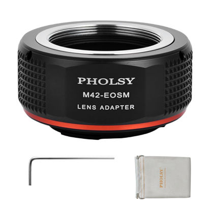 Picture of PHOLSY Lens Mount Adapter M42 to EF-M Compatible with M42 42mm Screw Mount Lens to Canon EF-M (EOS M) Mount Camera Body EOS M, M2, M3, M5, M6, M10, M50, M100, M200, M50 II, M6 II, M42 to EOSM