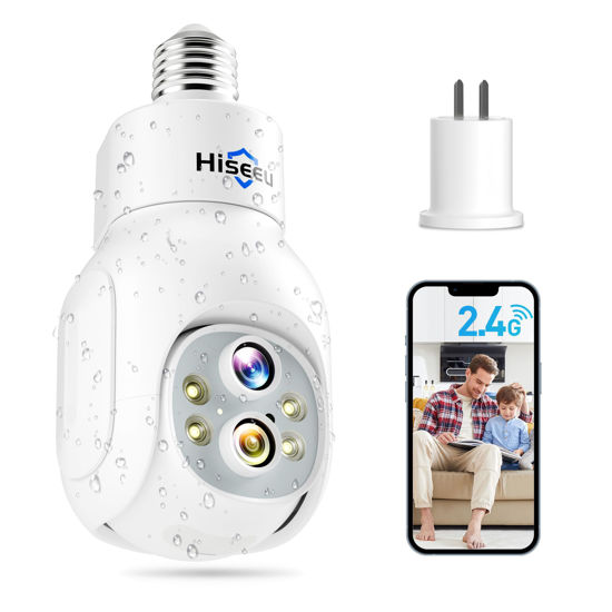 Picture of Hiseeu Light Bulb Security Camera Wireless WiFi 2.4GHz,10X Zoom PTZ Light Socket Security Camera Waterproof, 2-Way-Audio, Auto Tracking & Alarm, 3MP Color Night Vision, SD & Cloud Storage (Dual Lens)