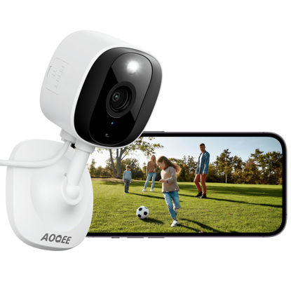 Picture of AOQEE 2K Security Camera Outdoor-2.4Ghz WiFi Indoor Camera with Phone App for Baby/Pet/Dog Monitoring, Color Night Vision with Motion Alert, 24/7 SD Recordings, Works with Alexa/Google Home, C1-White