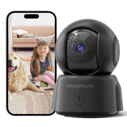 Picture of GOLSPARK Camera for Home Security, 2K Indoor Security Camera, 2.4GHz WiFi 360 Pet Camera with Night Vision Motion Tracking Detection Two-Way Audio Sleep Mode SD Card Cloud Storage, Black