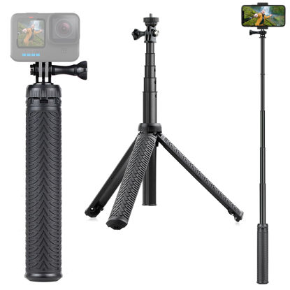 Picture of SOONSUN Aluminum Waterproof Selfie Stick Long Extension Pole Handle Grip Tripod Stand for GoPro Max, Fusion, Session, Hero 12 11 10 9 8 7 6 5 4 3 2, Osmo Action 3, 4, Insta360 2,3 SJCAM Cameras