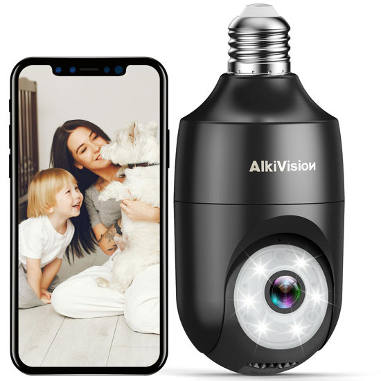 Picture of AlkiVision 2K Light Bulb Security Camera Wireless Outdoor - 360° AI Motion Detection Cameras for Home Security Outside, 2.4G Hz, Full-Color Night Vision, Auto Tracking, Siren Alarm, SD/Cloud Storage