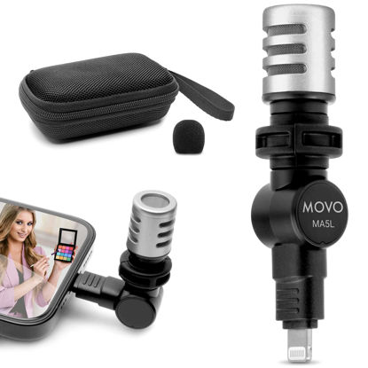 Picture of Movo MA5L External Microphone for iPhone, iPad, iOS - Mini Mic for iPhone with MFi-Certified Lightning Jack, 180° Swivel - Apple Smartphone Microphone for Video Recording, Vlogging, Music, Interviews