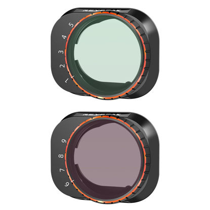 Picture of REYGEAK Mini 4 Pro Variable ND Lens Filters Kit VND 2-32 (1-5 Stop) and VND 64-512 (6-9 Stops) Compatible with DJI Mini 4 Pro, Aluminum Alloy Frame