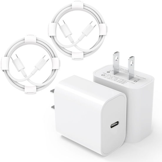 Picture of iPhone 16 Charger Fast Charging, USB C Charger 2-Pack 20W Type C Charger Block for iPhone 16/15 / 14 / iPad Pro/AirPods and More (2-Pack 6 ft USB C Cable Included)