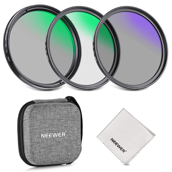 Picture of NEEWER 46mm UV&CPL&ND4 Lens Filter Kit with Hard Shell Bag, Optical Glass & Aluminum Alloy Frame, UV + Circular Polarizer(CPL) + Neutral Density Filters Set with Storage Case for 46mm Camera Lens