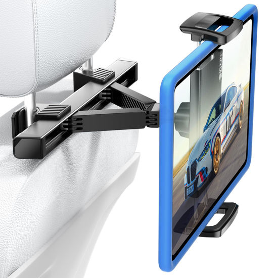 Picture of Tryone Car Tablet Holder, Headrest Tablet Mount - [Thicker Carbon Steel] Car Holder Back Seat for Kids Travel Road Trip, Compatible with iPad, All 4.7~12.9" Tablets, Phones, Galaxy, Fire HD