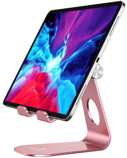 Picture of Doboli Tablet Stand Tablet Holder for Desk Adjustable Stand Foldable Tablet Holder Compatible with Ipad Galaxy Tab iPhone Kindle Rose Gold