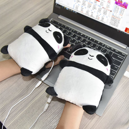 Picture of Cute USB Hand Warmers Gloves USB Powered Heater Half Wearable Fingerless Winter Gloves New Year Gift Heated Mittens