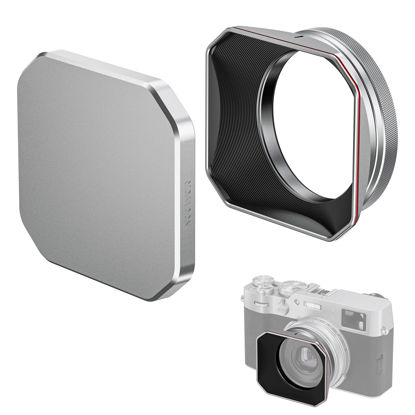 Picture of NEEWER Square Lens Hood for X100V & X100VI, Anti Glare Aluminum Alloy Petal Lens Hood, Lens Flare & Reflection Reduction, Compatible with Fujifilm X100V and X100VI, Silver, CA087